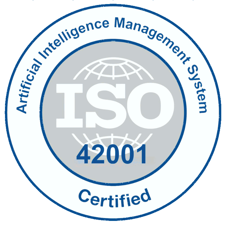 ISO 42001 zertifiziertes Symbol für ein Managementsystem für künstliche Intelligenz.
